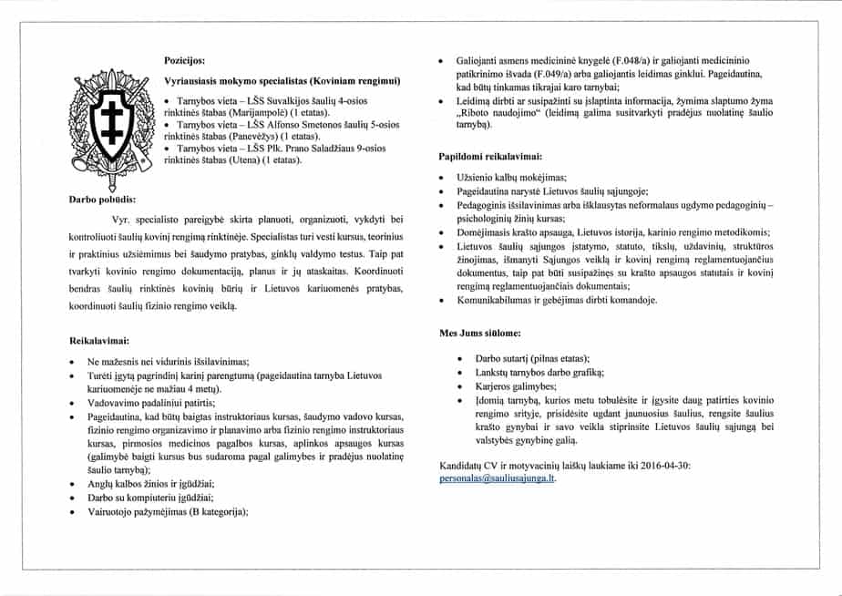 1. Vyriausiojo mokymo specialisto Koviniam rengimui aprašas darbo skelbimo sklaidai viešojoje erdvėje foto