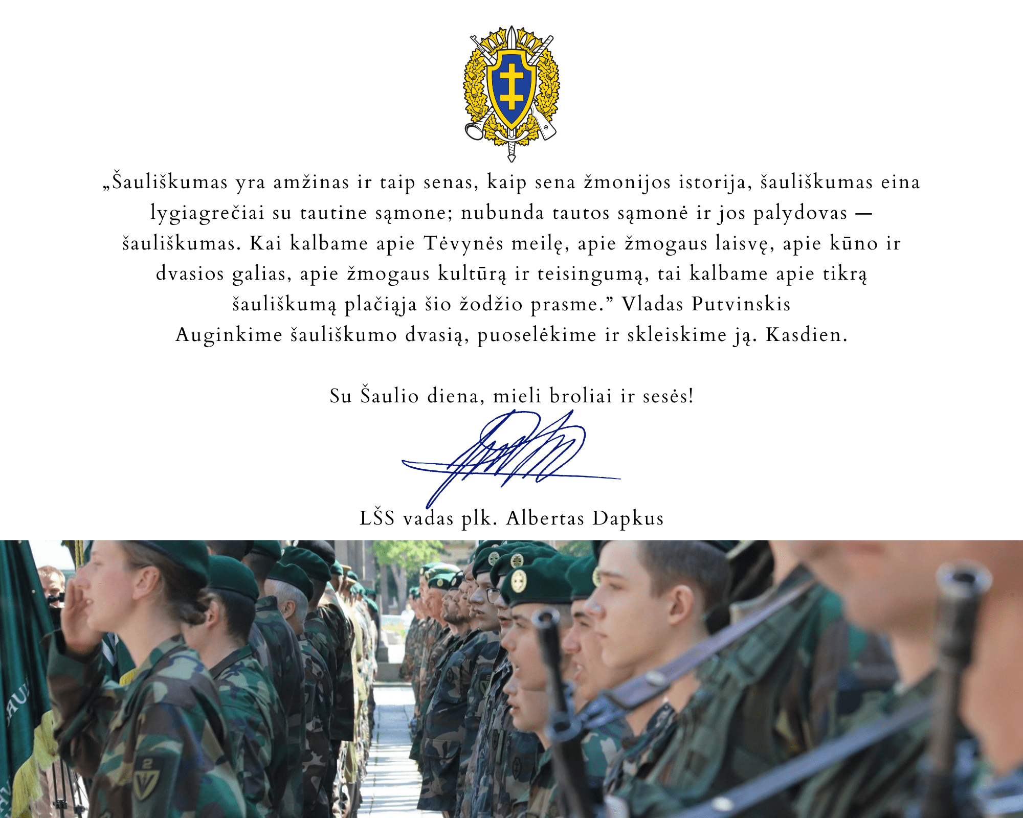 Šaulio dienos sveikinimas